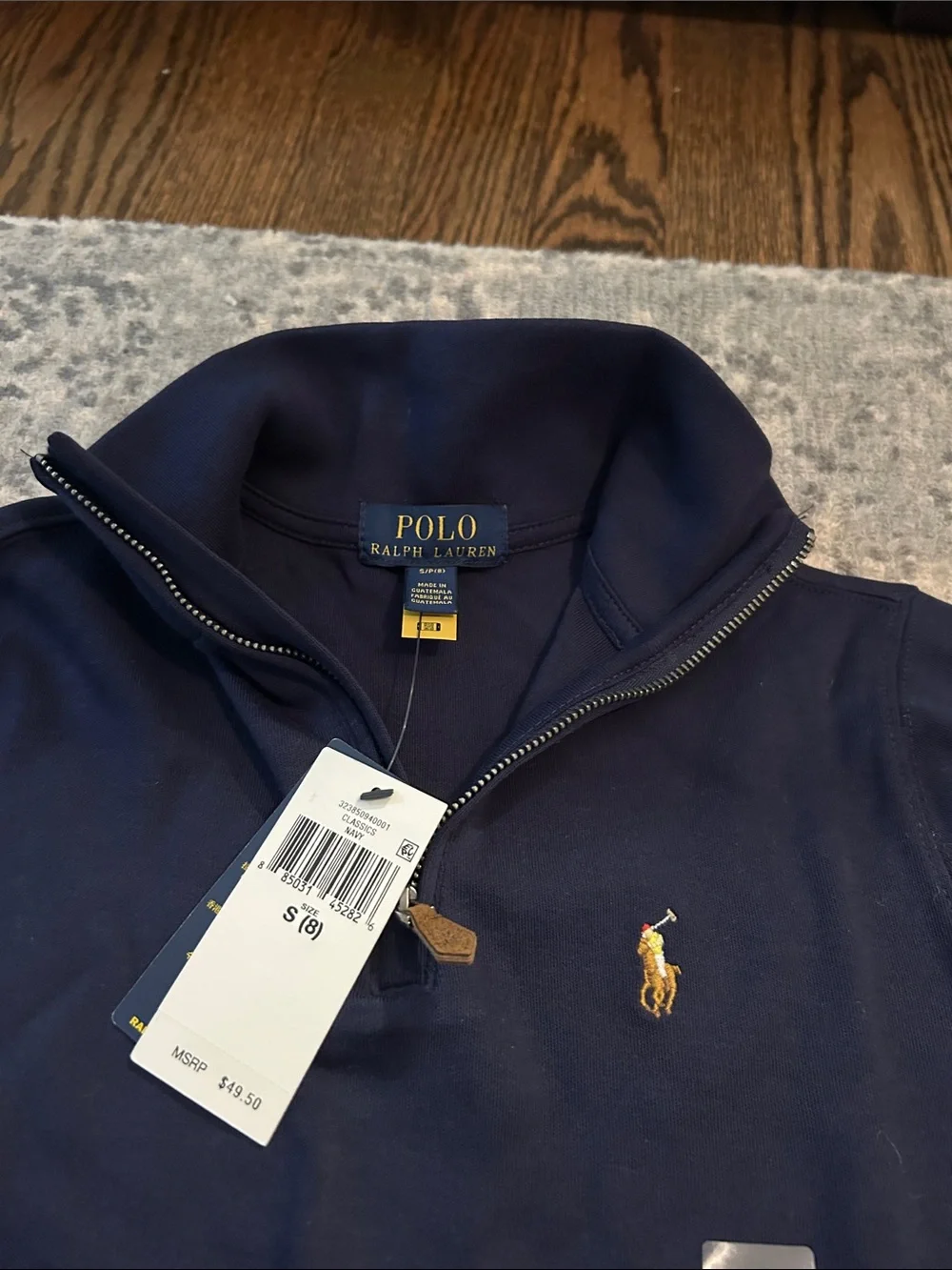 Ralph Lauren Navy Half-Zip Pullover with Gold Pony
